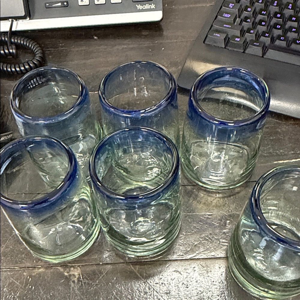 Pacifico Set of Six Blue Rimmed Glasses - Picture 8 of 8